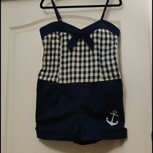 Sourpuss navy blue and white romper